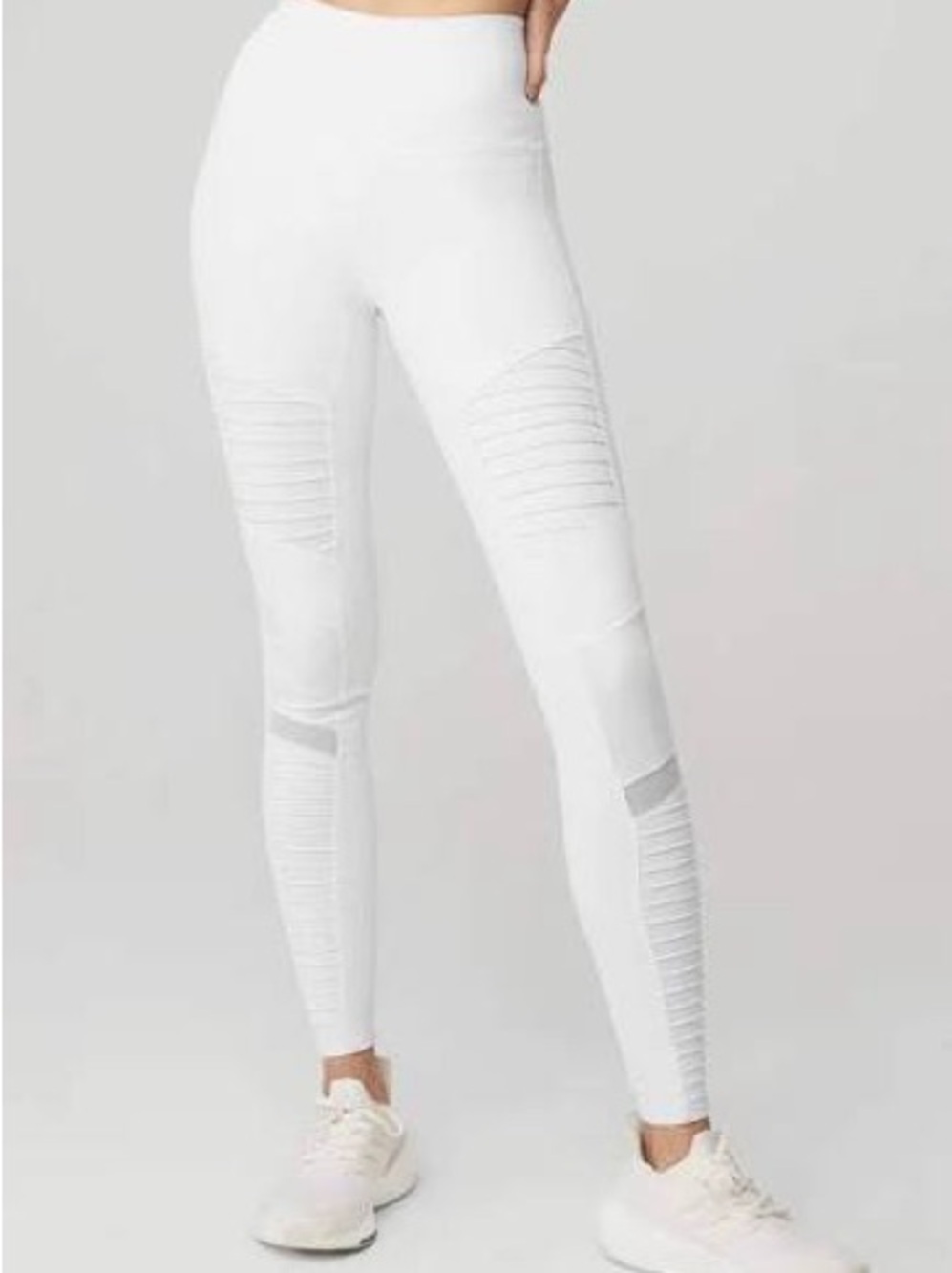 Alo Yoga High-Waist White Moto Ribbed Leggings